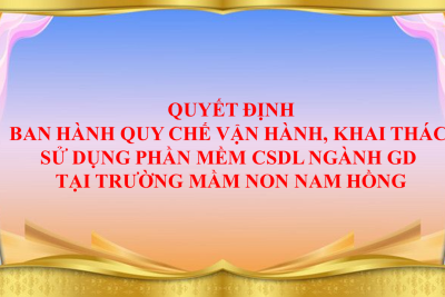 QUYẾT ĐỊNH VỀ VIỆC BAN HÀNH QUY CHẾ VẬN HÀNH, KHAI THÁC SỬ DỤNG PHẦN MỀM CSDL NGÀNH GD TẠI TRƯỜNG MẦM NON NAM HỒNG