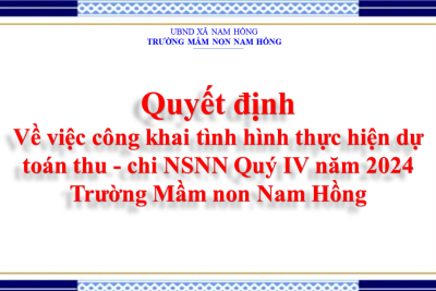 Quyết định  Về việc công khai tình hình thực hiện dự toán thu – chi NSNN Quý IV năm 2024  Trường Mầm non Nam Hồng