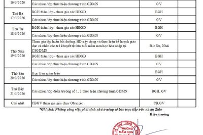 LỊCH CÔNG TÁC TUẦN TỪ NGÀY  16/3 ĐẾN NGÀY 22/3/2026