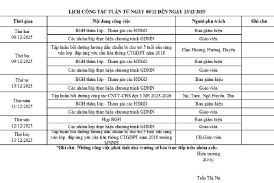 LỊCH CÔNG TÁC TUẦN TỪ NGÀY 08/12 ĐẾN NGÀY 13/12/2025