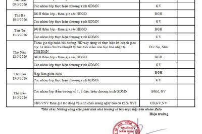 LỊCH CÔNG TÁC TUẦN TỪ NGÀY 09/3 ĐẾN NGÀY 14/3/2026