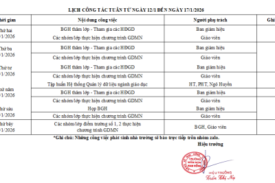 LỊCH CÔNG TÁC TUẦN TỪ NGÀY 12/1 ĐẾN NGÀY 17/1/2026