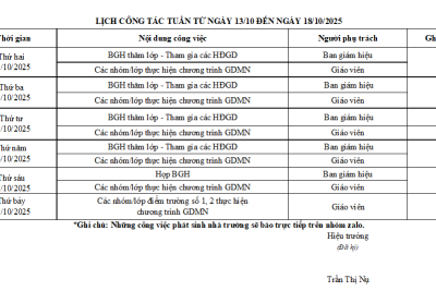 LỊCH CÔNG TÁC TUẦN TỪ NGÀY 13/10 ĐẾN NGÀY 18/10/2025