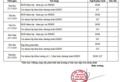 LỊCH CÔNG TÁC TUẦN TỪ NGÀY 23/3 ĐẾN NGÀY 28/3/2026